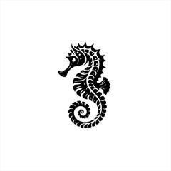 Elegant black silhouette of a seahorse with ornate details