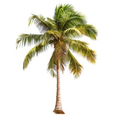 Isolated palm tree, vibrant green leaves, light tan trunk