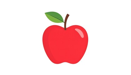 A vibrant and fresh red apple illustration with a single green leaf and stem, a classic symbol of health, nutrition, organic food, and education, isolated on a clean white background.