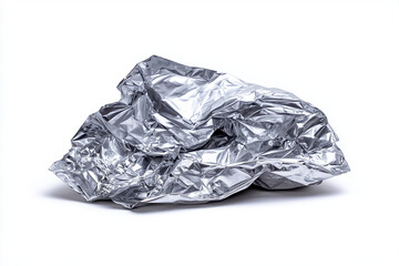 Crumpled tin foil paper isolated on white background.