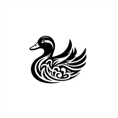 Stylized black duck silhouette with tribal ornaments
