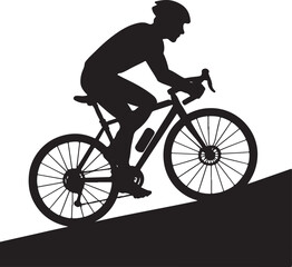 Fototapeta premium A silhouette of cyclist riding uphill, active lifestyle, black vector