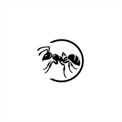 Stylized black ant silhouette within a circle