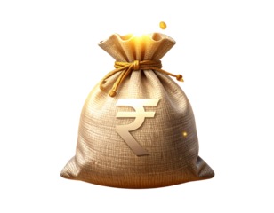 Levitating Rupee Bag with Glowing Coins in Spiral Motion – Fantasy-Inspired PNG Clipart