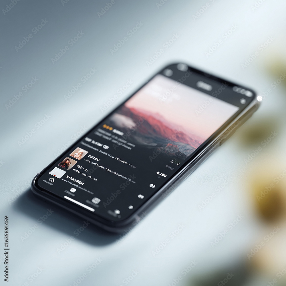 Poster smartphone displaying a modern app interface. ideal for showcasing uiux design, mobile technology, c