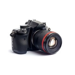 Fototapeta premium Black DSLR camera, isolated on white (1)