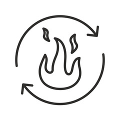 metabolism icon, burn calories, organism reaction, fire with arrows rotation, linear vector illustration eps10