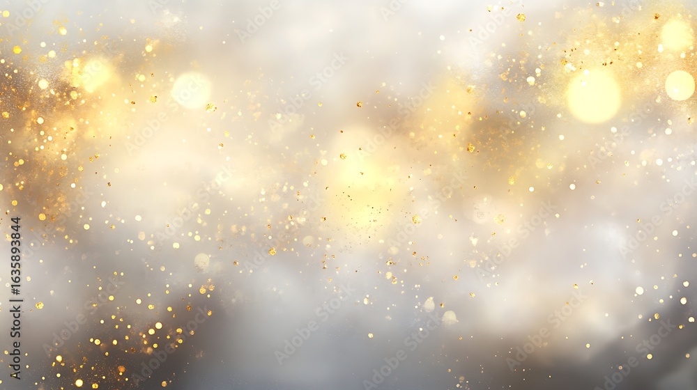 Poster faint, blurred bokeh lights with golden glimmers in a soft focus that conveys warmth and elegance