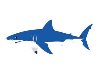 Obraz premium Majestic Blue Shark Silhouette: A bold, stylized illustration of a powerful shark, showcasing its sleek form, dorsal fin, and aquatic dominance.