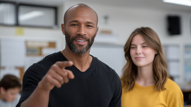 Engaged African American Teacher Guiding Student in Classroom
