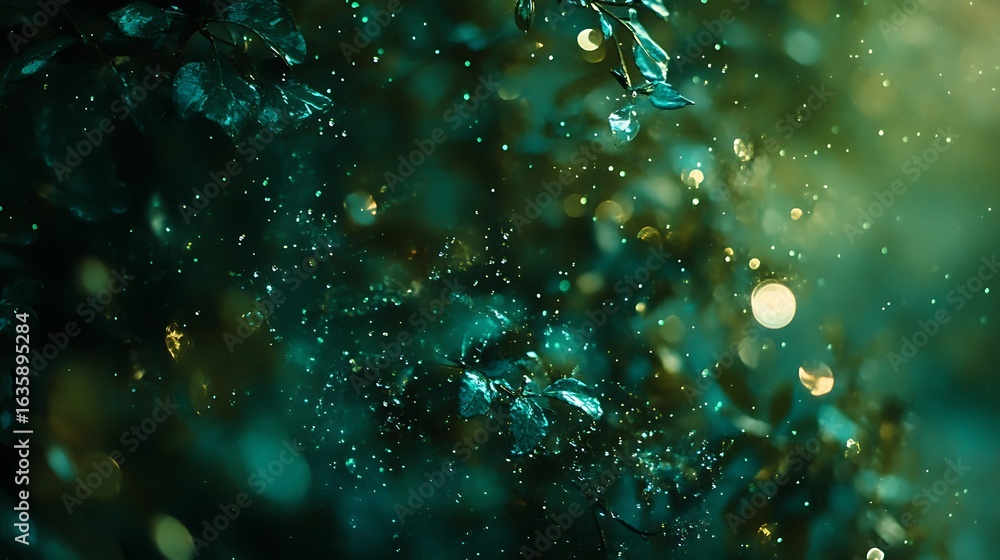 Aufkleber illuminated bokeh lights of varying sizes in deep green and blue tones creating a mystical feel