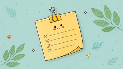 Animated yellow note paper with paperclip. Notepaper sticker with paperclip for reminder in school, office and home. Template for memo. 4K video motion graphic.