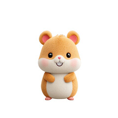 Cute Plush Hamster Toy with Large Eyes and Pink Cheeks on Transparent Background