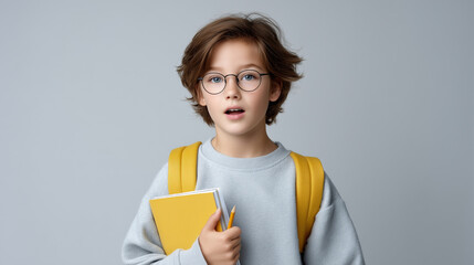Excited Schoolchild with Backpack and Supplies