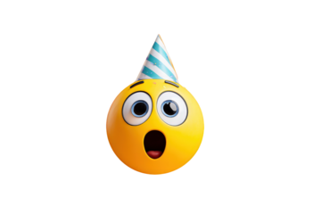 Surprised Emoji Ball with Party Hat on Transparent Background