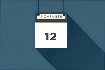 A Calendar Page Displaying November 12th with a Long Shadow on a Blue Background in a Flat Design Style