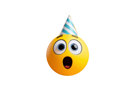 Surprised Emoji Ball with Party Hat on Transparent Background - Powered by Adobe