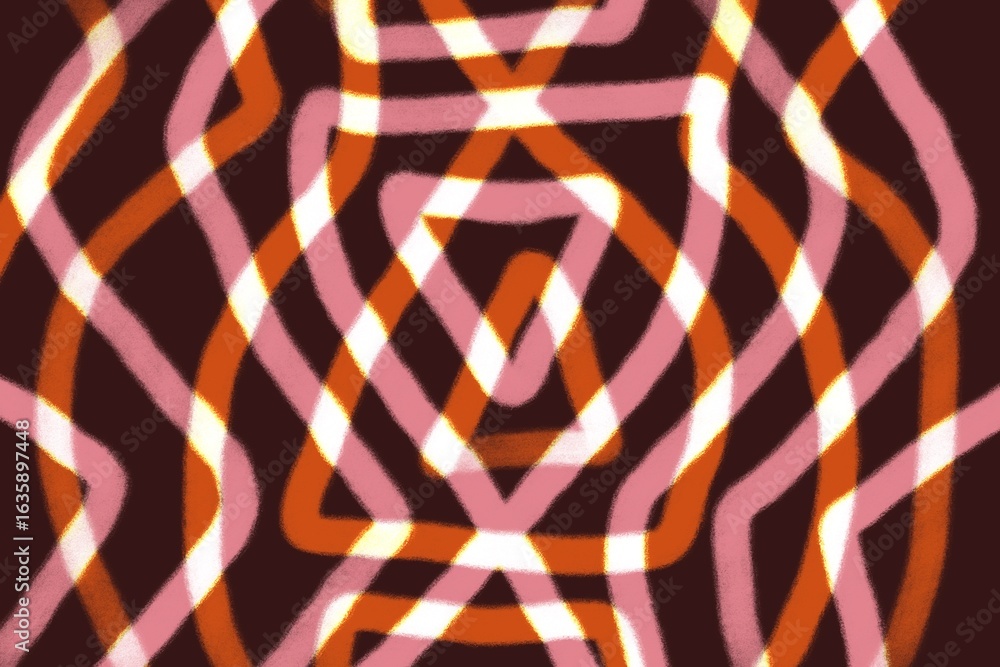 Poster colorful abstract patterns created with intertwining lines in warm tones against a dark background