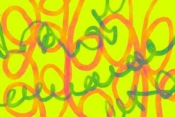 Obraz premium Bright abstract design featuring intertwined lines and circles in vibrant colors against a neon background
