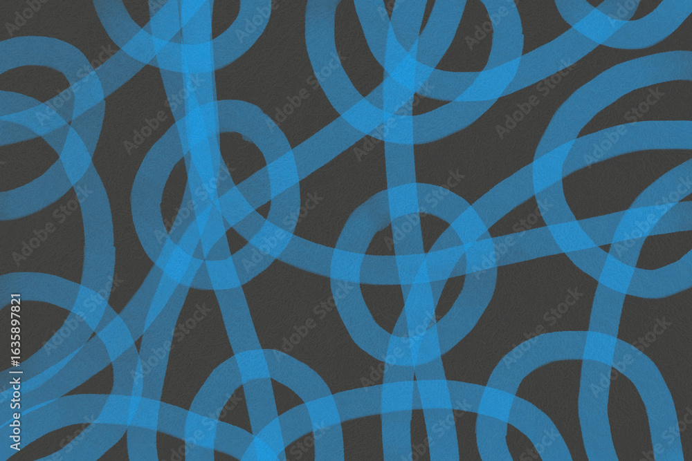 Poster intricate design of blue circles and lines creating a modern abstract pattern on a dark background
