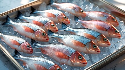 Nine fresh fish on ice — a visual metaphor for purity, quality, and culinary readiness