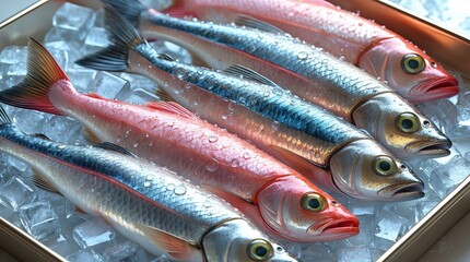 Nine fresh fish on ice — a visual metaphor for purity, quality, and culinary readiness