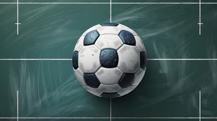 Naklejka premium Soccer ball on a green chalkboard with lines — a visual metaphor for tactics, coaching, and game strategy