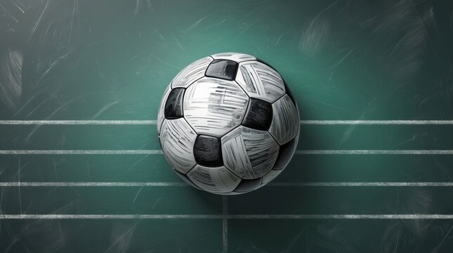 Soccer ball on a green chalkboard with lines — a visual metaphor for tactics, coaching, and game strategy