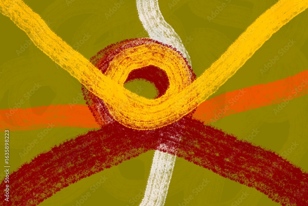 Poster colorful abstract lines intersecting in a vibrant circular pattern on a textured background