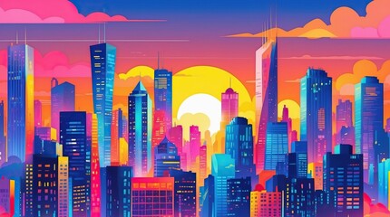 Colorful cityscape with skyscrapers and dramatic sky — a visual metaphor for urbanism, dream, and architectural imagination