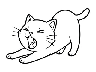 Sleepy Cat in illustration: A charming monochrome illustration showcases a cute cat mid-yawn, capturing a moment of pure feline relaxation. Perfect for a cozy project.