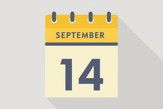 A Flat Design Calendar Icon Displaying September 14th on a Light Gray Background with Long Shadow
