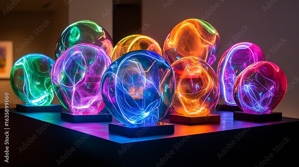 Poster quirky bokeh effect with irregularly shaped orbs of light in an assortment of neon colors