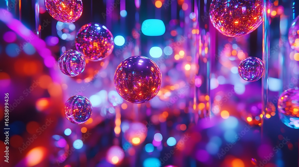 Poster quirky bokeh effect with irregularly shaped orbs of light in an assortment of neon colors