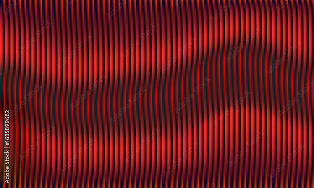 Poster optical illusion pattern with wavy red and black stripes, abstract gradient design and geometric cur