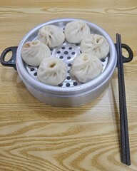Chinese xiaolongbao and chopsticks.