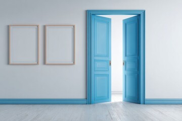 Light-filled room with open blue door