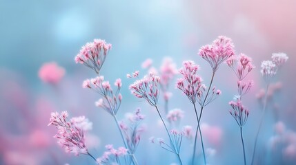 Soft, dream-like bokeh with pastel blues and pinks blending harmoniously into the background 