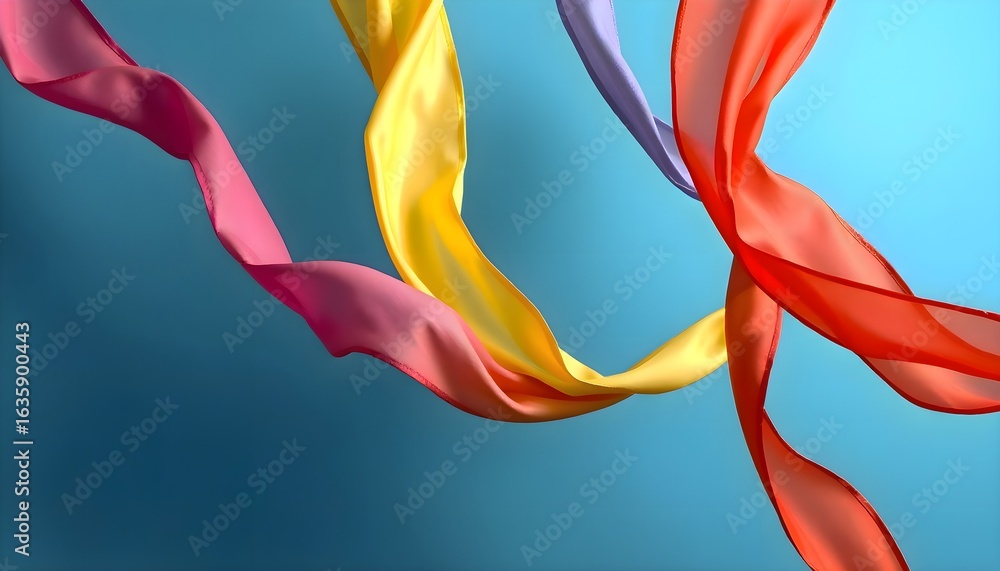Aufkleber A vibrant and flowing stream of multicolored fabric captured midair against a clean background with expressive motion and dynamic texture