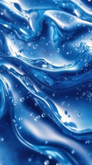 Waves of vibrant blue liquid with bubbles creating mesmerizing patterns and reflections