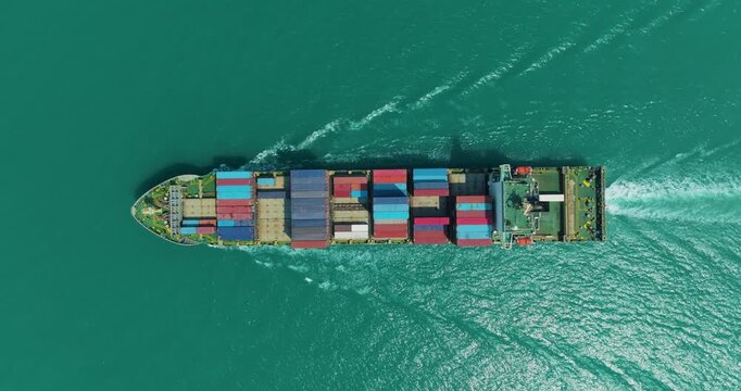 shipping logistic, cargo container ship sailing in sea to import export goods and distributing products to dealer and consumers across worldwide, by container ship Transport business service.4k video