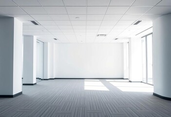 Obraz premium Brand new, empty office space ready for tenant fit-out, available space, desk