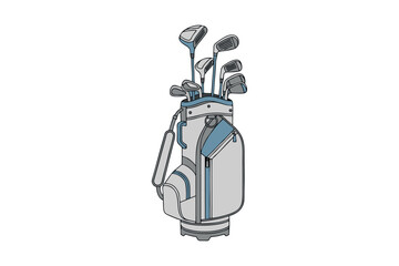 Naklejka premium Simple vector golf bag with clubs sticking out, flat blue and gray tones