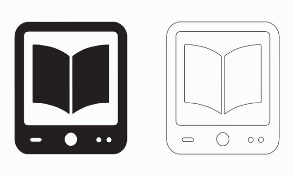 E-book reader icon showing a mobile device with an open book.
