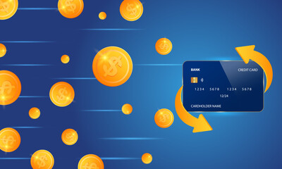 Golden dollar coins with blue credit card.