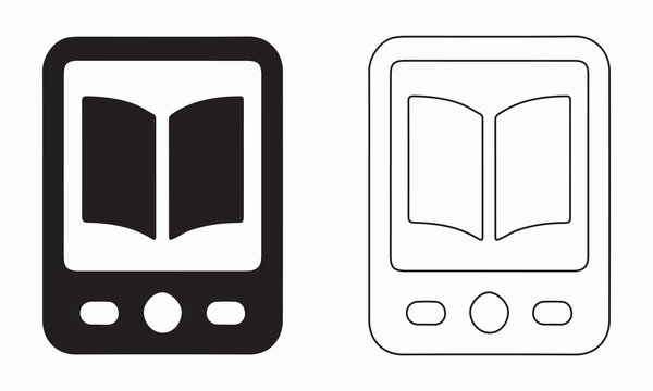 E-book reader icon showing a mobile device with an open book.
