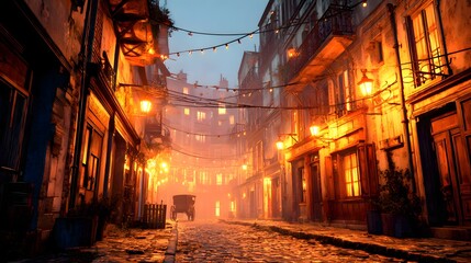Cinematic Baroque Paris Alley – Wet Cobblestone and Lantern Glow