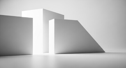 Abstract white shapes create geometrical composition with soft lighting