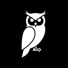 Illustration of an Owl, Wildlife Art, Black Background, Graphic Design, Minimalist Style, Eye-Level View, Nature Concept