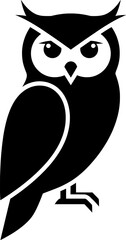 Stylized Black Owl Illustration, Nature Artwork, Digital Design, Minimalist Style